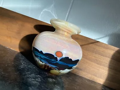 Vintage Art Glass Vase Signed Rich Miller 1981 Beautiful Landscape Sun BB328 • $20