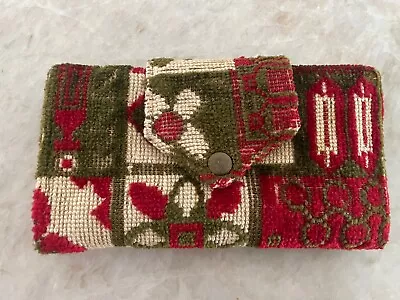 Vintage Floral Carpet Bag Tapestry Wallet Floral Green Red Chenille Damask • $18.99