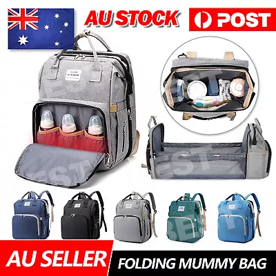 Large Changing Mummy Bag Maternity Nappy Diaper Crib Backpack Baby Bed Folding • $27.95