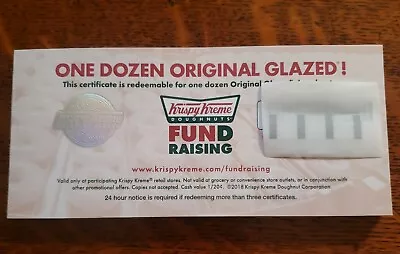 Krispy Kreme Certificate (1 Certificate For A Dozen Original Glazed Doughnuts) • $7.99