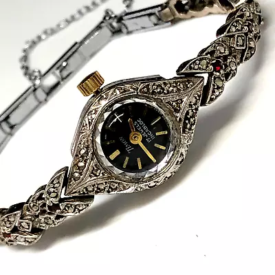 Vintage Swiss Made TIMOR 17 Jewels Marcasite Rubies Wind Up Watch • $124