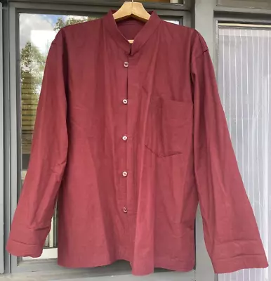 Handmade Moroccan Rust Shirt XL Cotton Linen Blend • £55