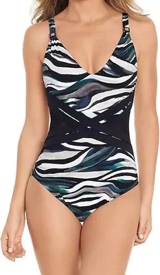 Amoressa Miraclesuit Yukon Tigress Blue/Green 1-Piece Swimsuit $186 NWT Size 10 • $48.95