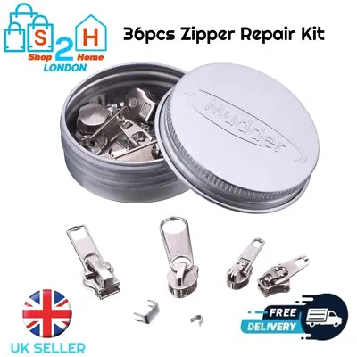 £6.95 • Buy 36 Pcs Set Zipper Repair Kit Zip Sliders Spirals Instant Fix Your Own DIY Sewing