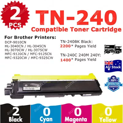 2x Non-OEM TN240 TN 240 Black Toner Cartridge For Brother MFC9120CN HL3040CN • $31.30