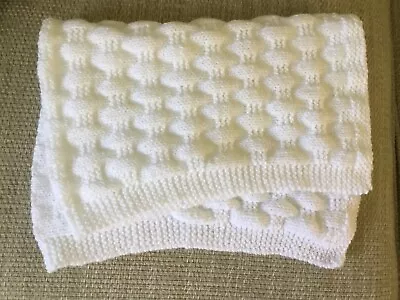 Hand Knitted Baby Blanket - Suitable For Pram Swaddle Moses Basket Push Chair • £14.99