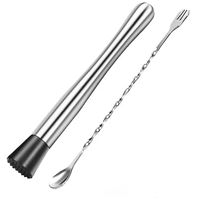 10 Inch Stainless Steel Muddler And Mixing Bar Spoon For Cocktail Home Bar Tools • $8.43