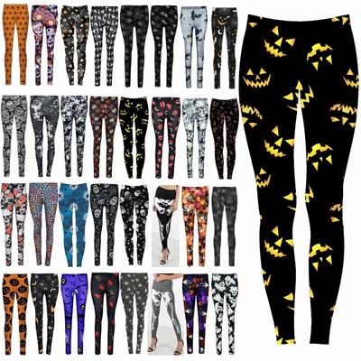 £4.49 • Buy Ladies Womens Halloween Full Ankle Length Pumpkin Skull Scary Jeggings Leggings