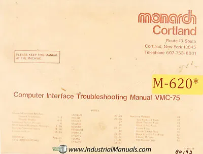 Monarch Cortland VMC 75 Interface Troubleshooting Manual Year (1978) • $49