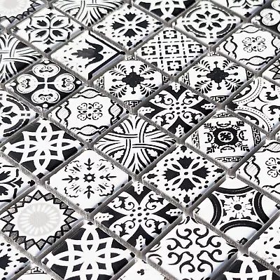 New Moroccan Black & White Traditional Victorian Turkish Grey Mosaic Wall Tile • £9.98