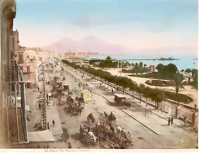 Esposito Italia Naples Via Marina Vintage Albumen Print Albumin Print Aqu • $190.73