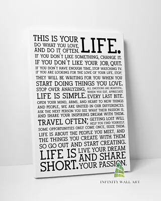 LIFE Quote Canvas Art Motivational Inspiration Wall Art Print Picture Decor -E1 • £69.48