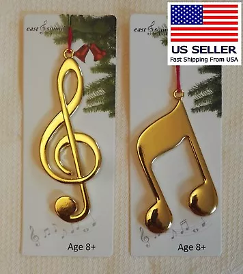 Christmas Ornament  Music Note Group Of 2 Solid Metal Gold • $10.95