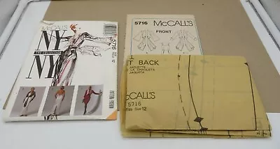 McCalls 5716 Sewing Pattern Womens WRAP JACKET & EVENING DRESS Sz 12 UNCUT  • $6.74