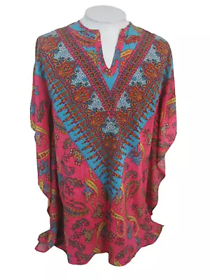 NLW Dashiki Print Tunic Women Top Sz L Colorful Beach Coverup Casual Tunic • £14.74