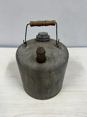 Vintage Galvanized Metal Kerosene / Gas Empty 2 Gallon Can With Wood Handle • $30