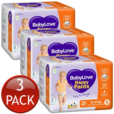 $238.60 • Buy 3 X Babylove Nappy Pants Size 5 Walker 12-17Kg Unisex Disposable Nappies 25 Pack