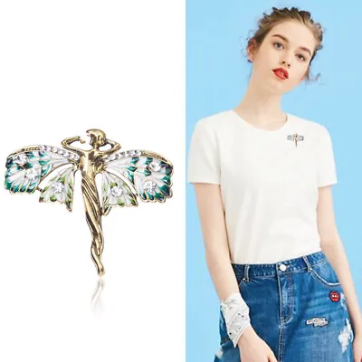 Vintage Angel Fairy Double Butterfly Brooch Shawl Pin Jewelry Accessory • $9.80