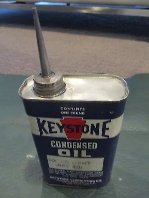 VINTAGE KEYSTONE 1 Lb. CONDENSED OIL TIN METAL HANDY OILER EMPTY CAN W/ SPOUT • $17.90