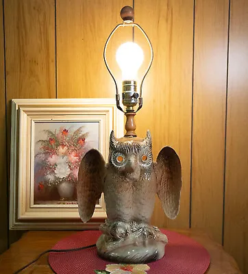 VTG Howard Kron Ceramic Owl Lamp Mid Century 3 Way Table Lamp MCM Rustic • $55.99