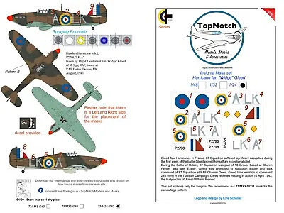 TopNotch Hurricane Insignia LK-A Ian  Widge  Gleed Vinyl Mask Set • £15.75