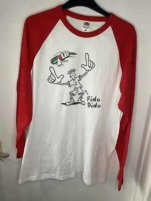 Vintage Red White 7up Fido Dido Long Sleeve Tshirt Retro Fruit Of Loom Size L • £28.99