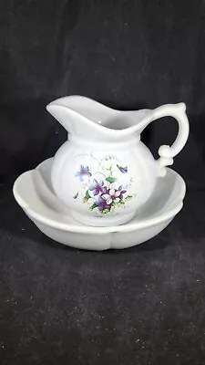 Vintage McCoy Pitcher And Bowl Violets Purple Floral #7528 • $16.95