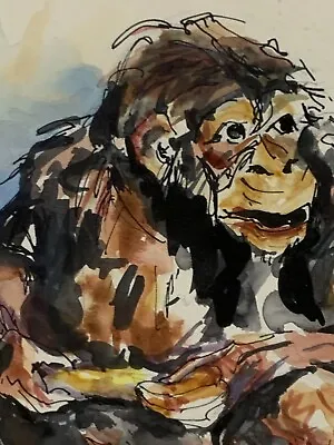 J Blaschke Monkey Chimpanzee Watercolor Framed Matted • $50.99