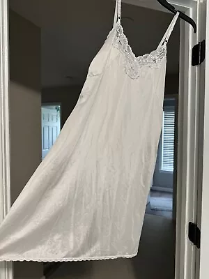 VINTAGE Adonna White Full Slip Silky Chemise Nightie With Lace Sz 36 Made In USA • $15