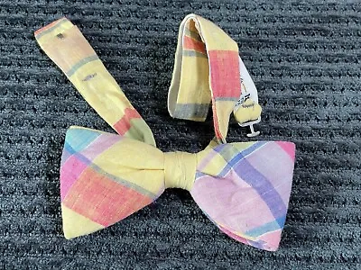 Vtg Butterfly 70s Colorful Cotton Madras Plaid Bow Tie Clip On Funky Poly Disco • $19.95