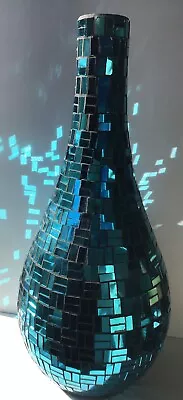 £10.95 • Buy Blue Mirrored Glass Mosaic Vase