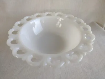 Vintage Milk Glass Open Lace Heart Edge Serving Bowl Opaque • $19.99