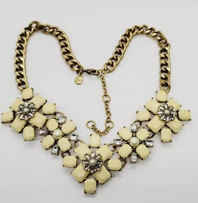 J Crew Necklace Flower Faux Pearl Rhinestone Statement Runway Chunky Cream 20  • $24.96