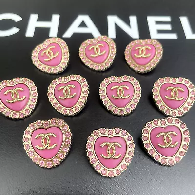 10 Chanel Buttons Cc Logo Pink/gold Heart With Pink Stones Metal 22mm Vintage • $90