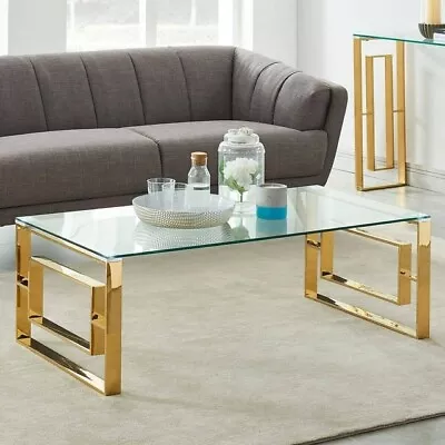 Eros Contemporary Stainless Steel/Glass Coffee Table In Gold/Clear • $250