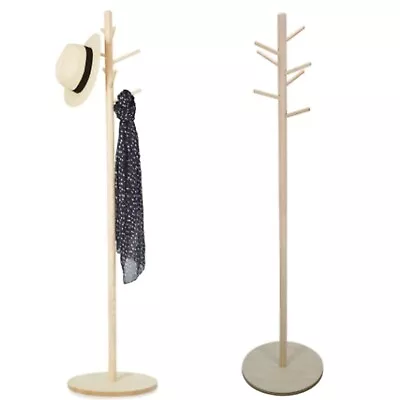 7Hook Wooden Coat Stand Rack Clothes Hanger Hat Tree Vintage Jacket Bag Umbrella • $28.99