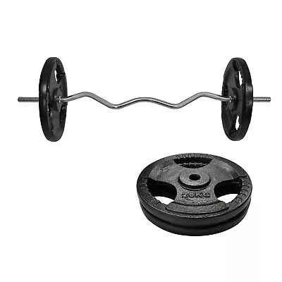 45kg Ez Grip Curl Barbell Weight Set - 120cm Curl Bar + 40kg Iron Weight Plates • $169.26