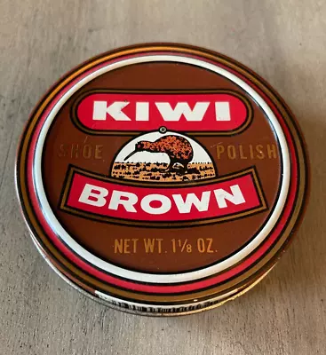 Vintage 1980's Nearly Full KIWI Brown Shoe Polish Tin Still Good Usable • $10