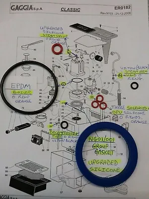 Gaggia Classic 9x O Ring + Cafelat Silicone Group Gasket Full Service Kit Baby • £9.95