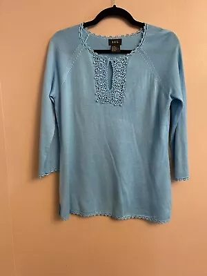 RQT Womens Blue Top Sweater Beaded Embroidered Size M 3/4 Sleeve Pullover • $17