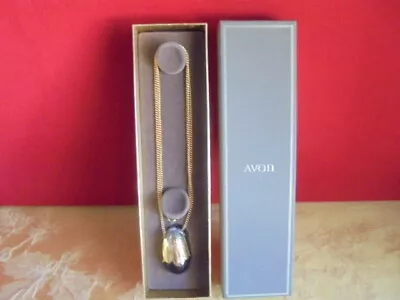 Vintage 1970s AVON TULIP Perfume Pendant Glass Gold Tone Chain Necklace & Box • $19