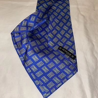 Kiton Napoli Blue Yellow Floral Seven Fold Silk Necktie Made In Italy. L 59  • $59.99