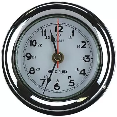 Ships Clock Polished Chrome Plated Brass  80mm Face White Chrome Yacht Clock • $134.85