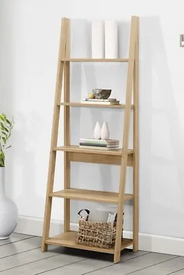 Oak Step Ladder Shelving Unit 5 Tier Leaning Bookcase Storage Display Rack Shelf • £59.99