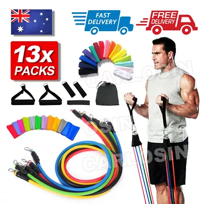 $13.95 • Buy 13 PCS Resistance Bands Set Yoga Pilates Abs Exercise Fitness Tube Workout Bands