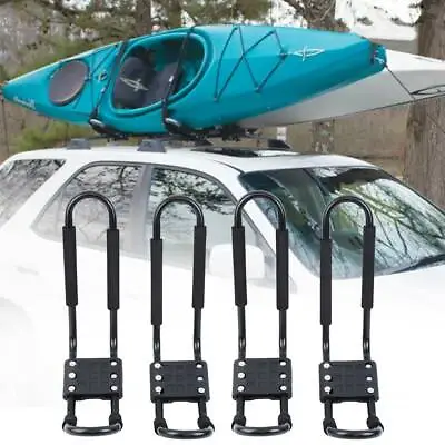 4x Universal Hard Adjustable Kayak Canoe Carrier Car Roof Rack J-Bar And Strap • £34.99