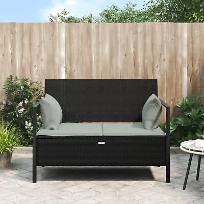 2-Seater Garden  With Cushions Black Poly Rattan U0G0 • $334.59