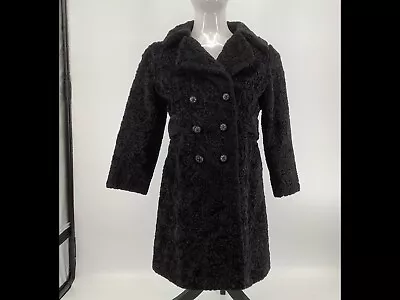 Vintage Bagdad By Sportowne Black Faux Persian Lamb Coat Xs • $25