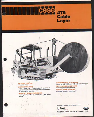 CASE  475  Crawler Cable Layer Brochure Leaflet • £7