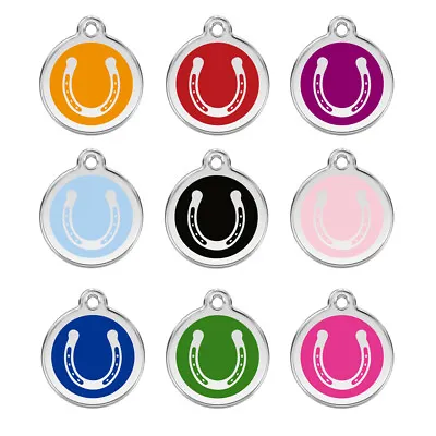 RED DINGO Horse Shoe Engraved Dog ID Identity Tags / Discs ALL COLOURS (1HS) • £11.49